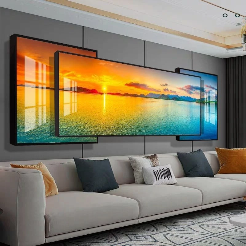 叠加装饰画客厅高级感大气风景三联现代简约沙发背景墙挂画晶瓷画