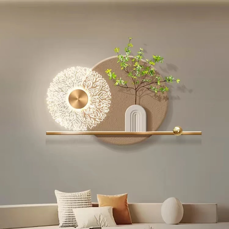 奶油风绿植LED发光挂画高级感客厅餐厅背景墙