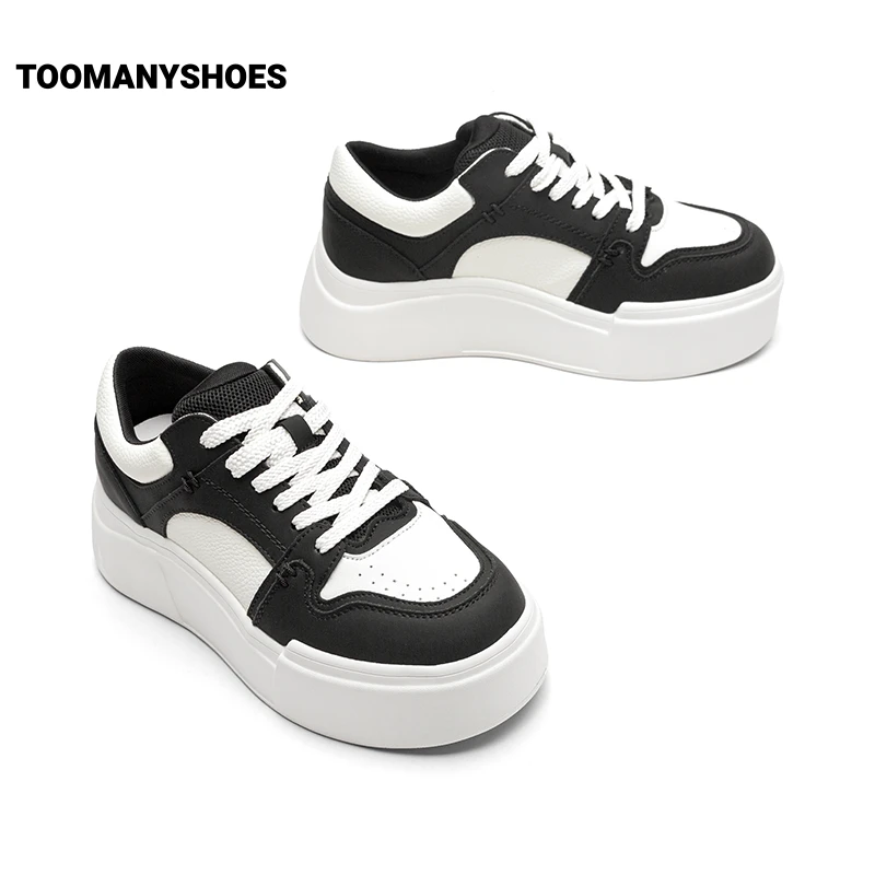 Toomanyshoes女鞋2024年新款面包超人户外休闲运动熊猫鞋厚底板鞋