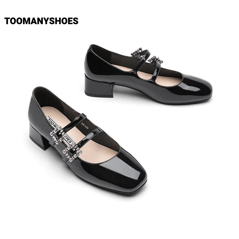 Toomanyshoes女鞋24新款跳支舞吧方头粗高跟单鞋复古玛丽珍小皮鞋
