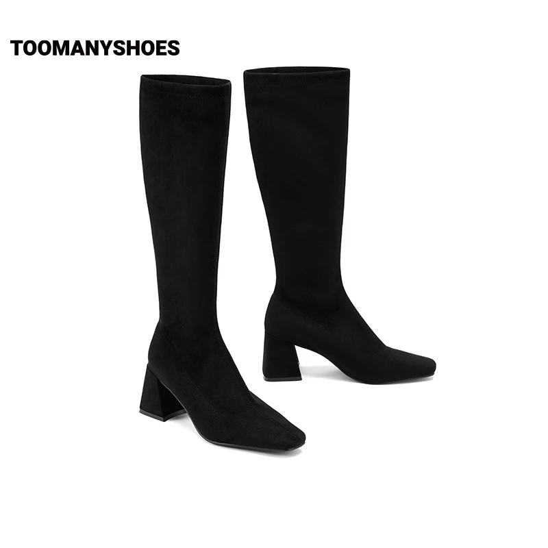 Toomanyshoes秋季新一眼入坑雅丹风反绒时尚弹力靴复古高筒时装靴