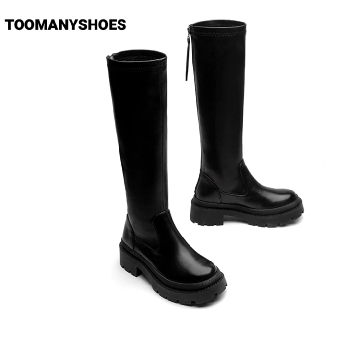 【开春福利】Toomanyshoes2023冬新款长腿基因侧拉链长靴高筒骑士靴