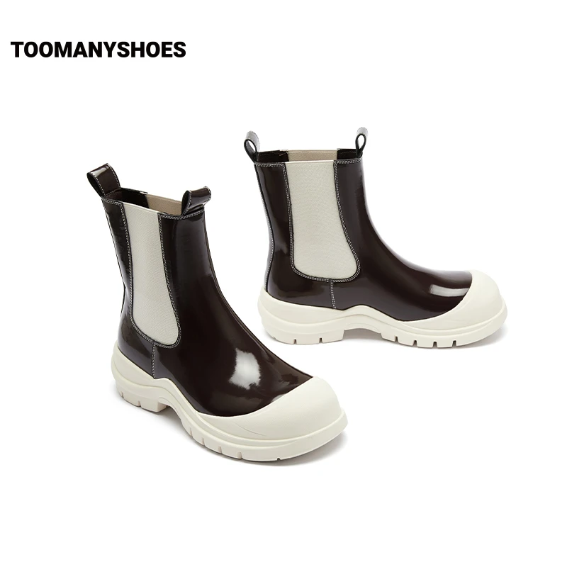 Toomanyshoes靴子巧克力圣代厚底烟筒靴切尔西靴子百搭秋冬圆头