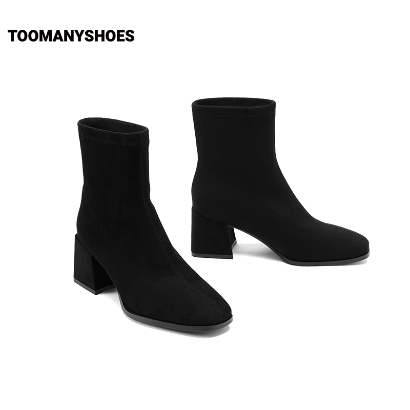 Toomanyshoes瘦瘦靴冬季新款heartbeat粗高跟烟筒短靴子弹力靴女
