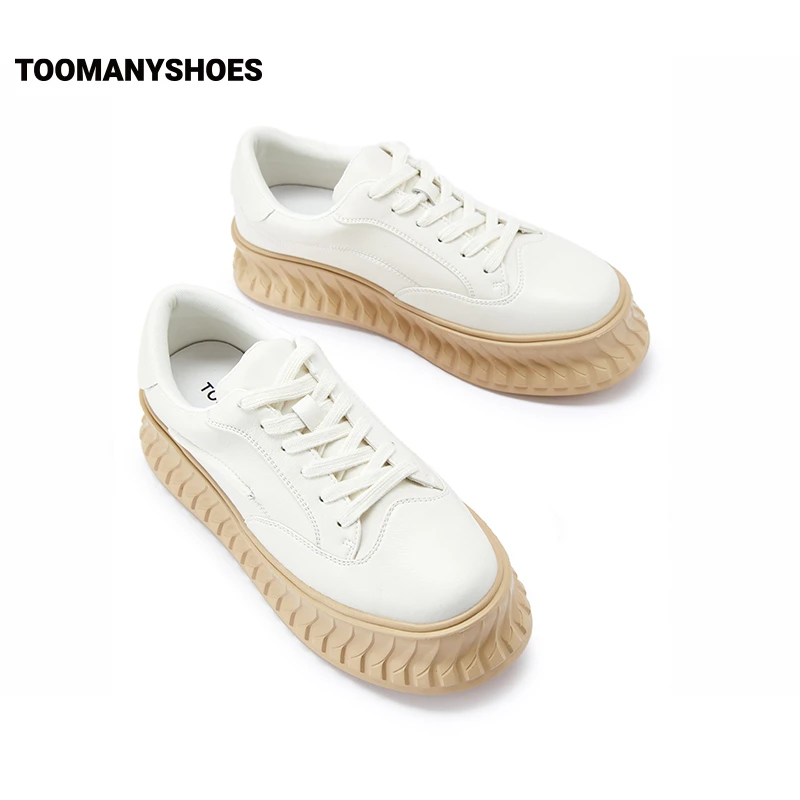 【达人】Toomanyshoes抹茶曲奇热播剧同款厚底松糕鞋小白鞋圆头低帮