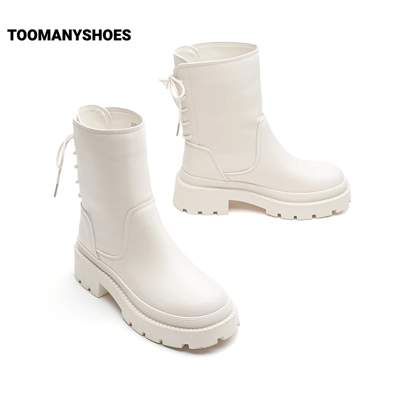 【开春福利】Toomanyshoes2023秋冬新款小心机厚底短靴瘦瘦靴女
