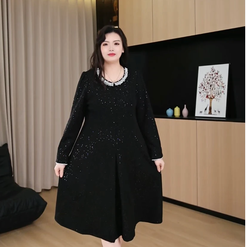 胖依依大码女装冬季新款简约气质显瘦加绒加厚连衣裙ZB6320