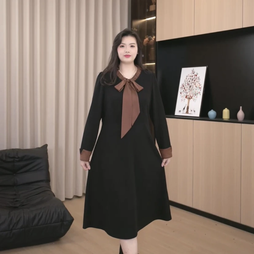 胖依依大码女装秋季新款气质长袖遮肉显瘦连衣裙240251