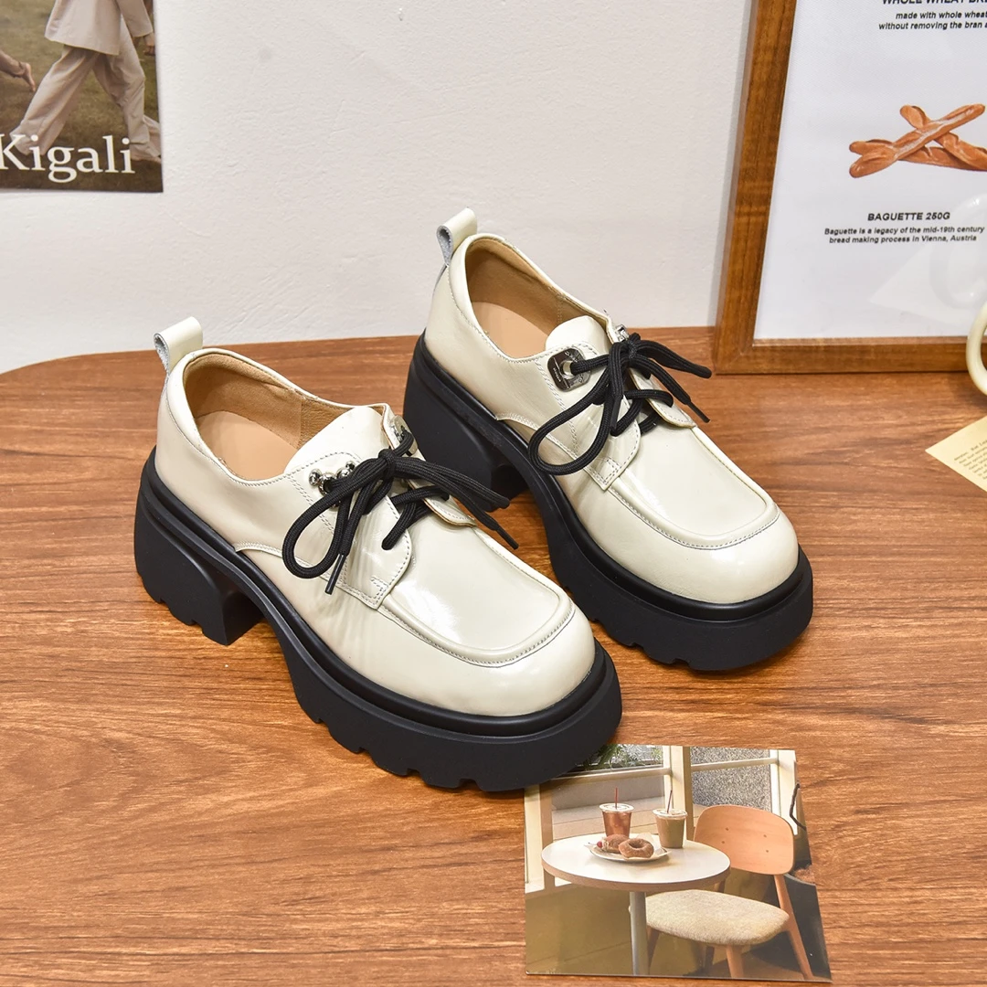 Amy black/艾米黑2025秋季英伦风小皮鞋系带时尚复古百搭时髦女鞋