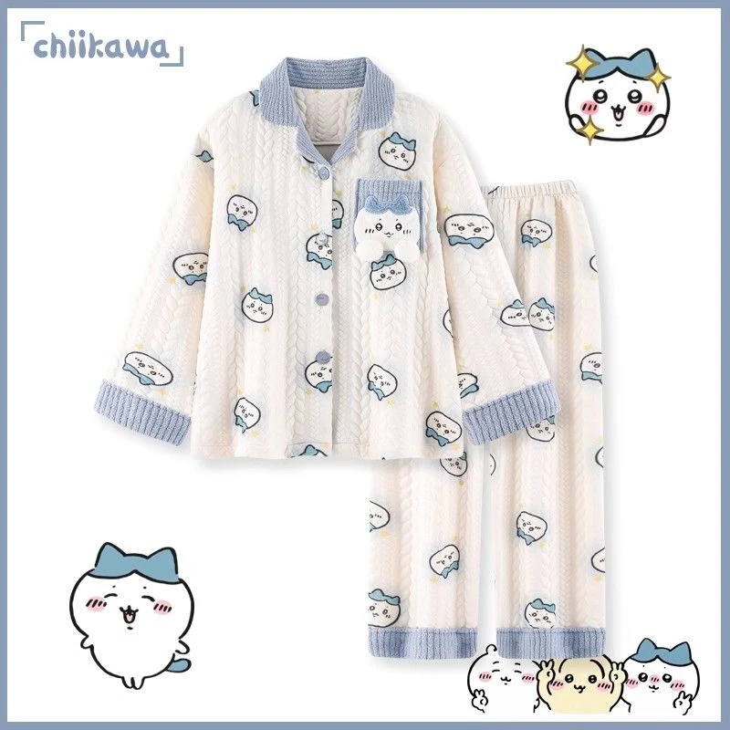 空气棉睡衣女款春秋冬季夹层2024新款可爱卡通长袖加厚家居服套装