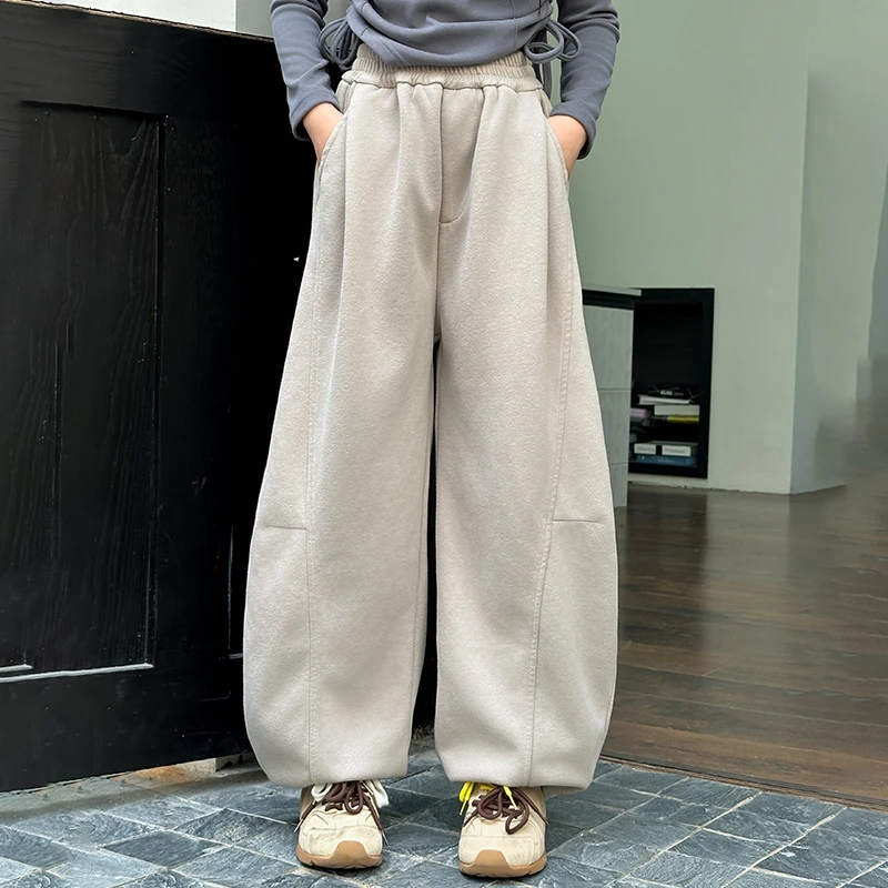 女童装秋冬拼接香蕉裤中大童6-12岁学生百搭阔腿宽松卫裤潮款长裤