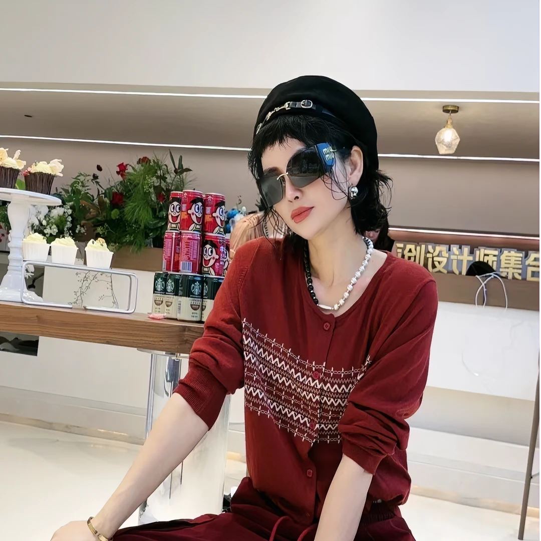 迷巧时尚新款显瘦气质针织百搭设计师拼接开衫