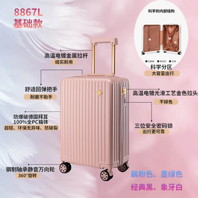 帝柏大容量出行拉杆箱男女款简约休闲行李箱大学生旅行箱8867L BT