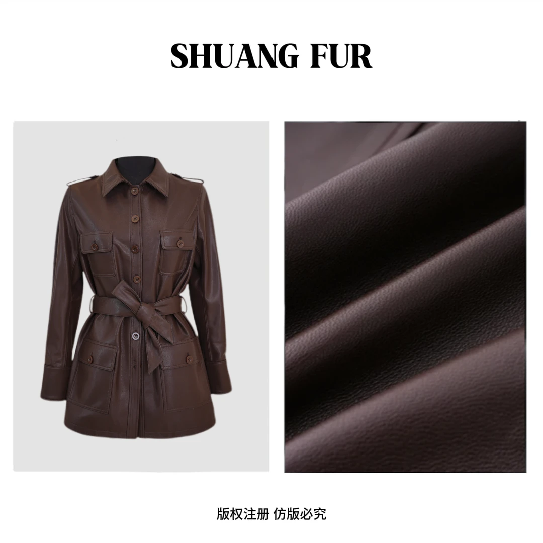 真皮绵羊皮24秋季新款收腰中长款皮风衣外套2411-SQM