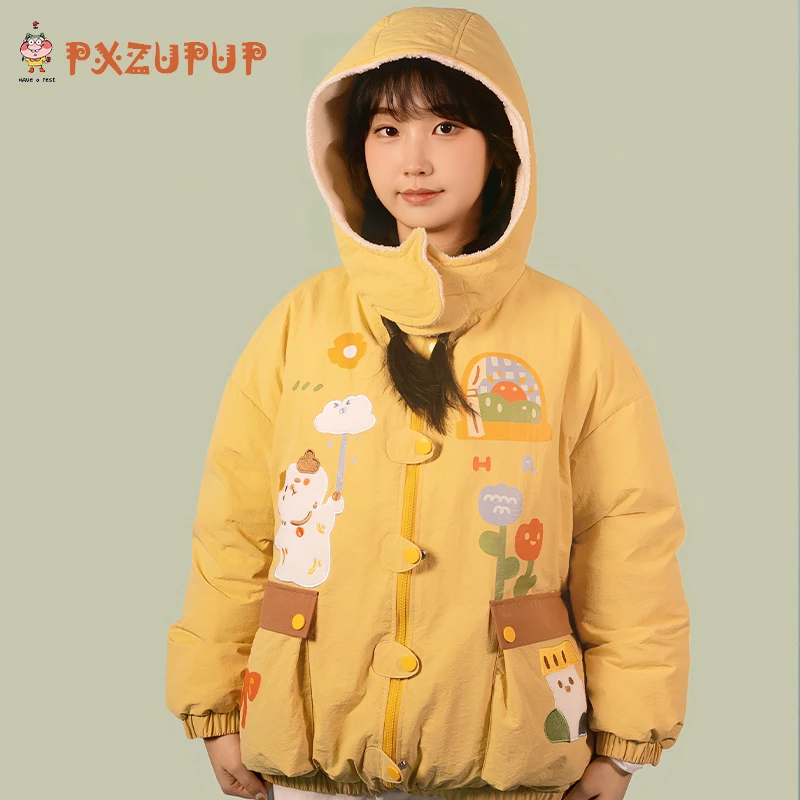 胖仙子原创自制求雨小猫连帽棉服外套Q13