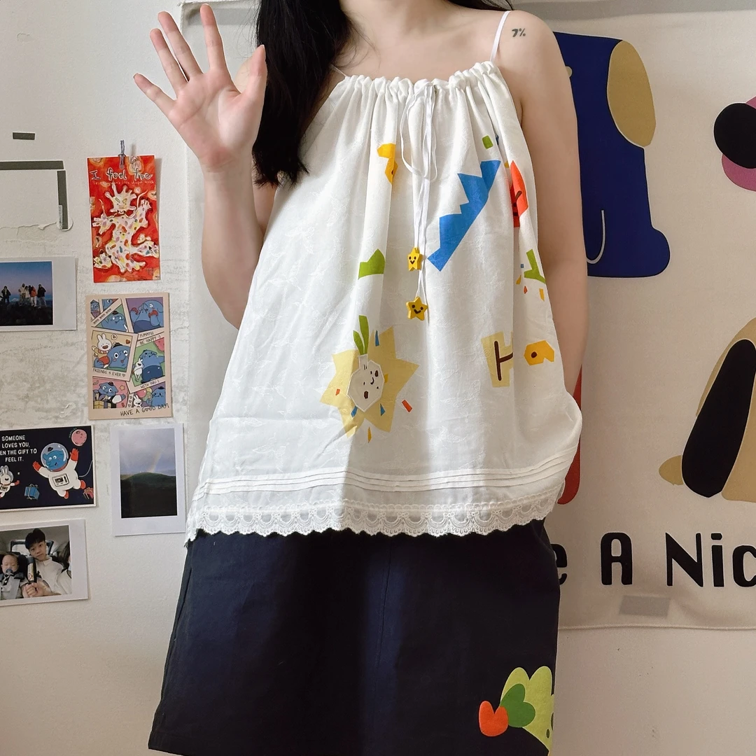 胖仙子蒜什么吊带时尚可爱卡通夏季潮流B33百搭趣味
