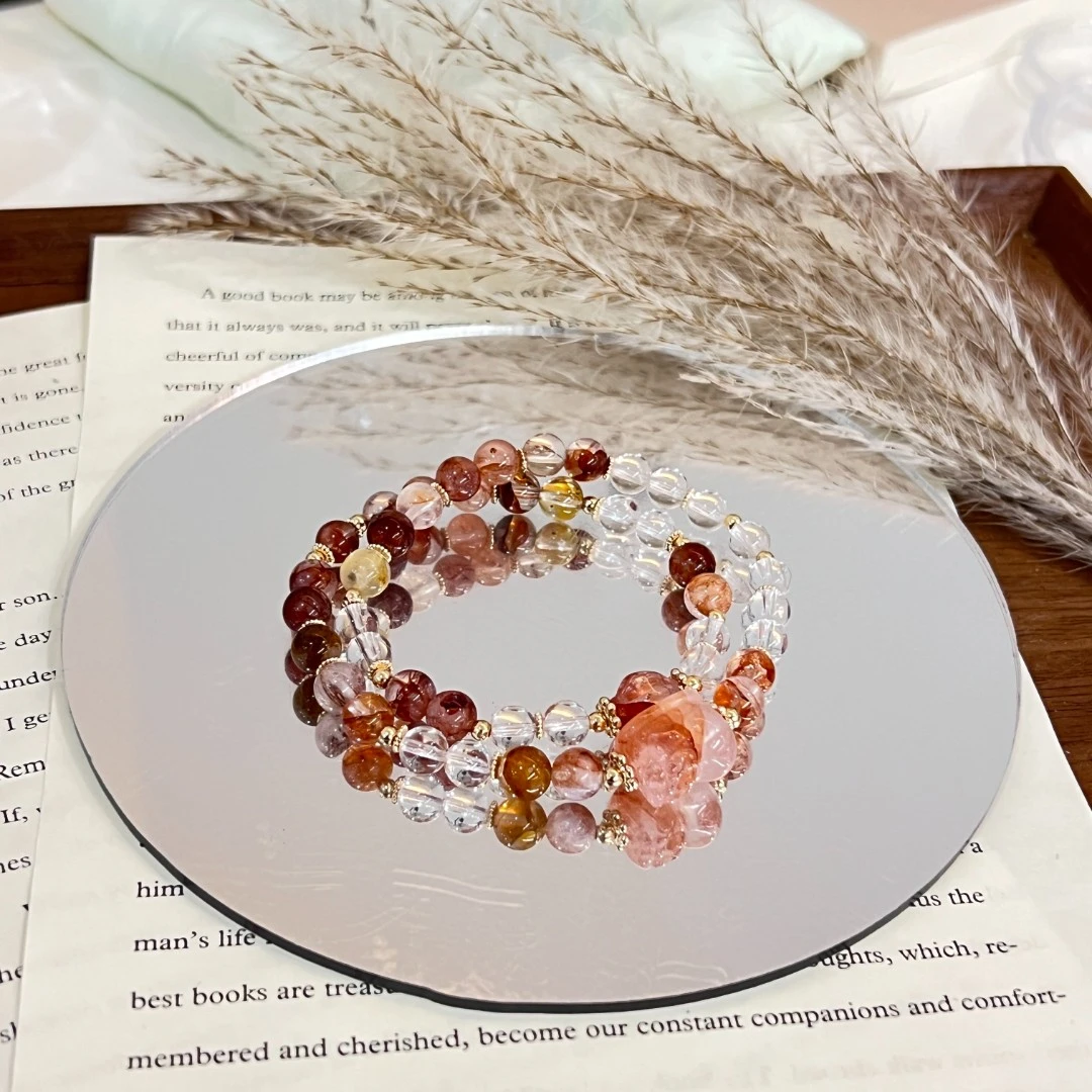 【淡妆成】DM1228红胶花白水晶手链多样性发一