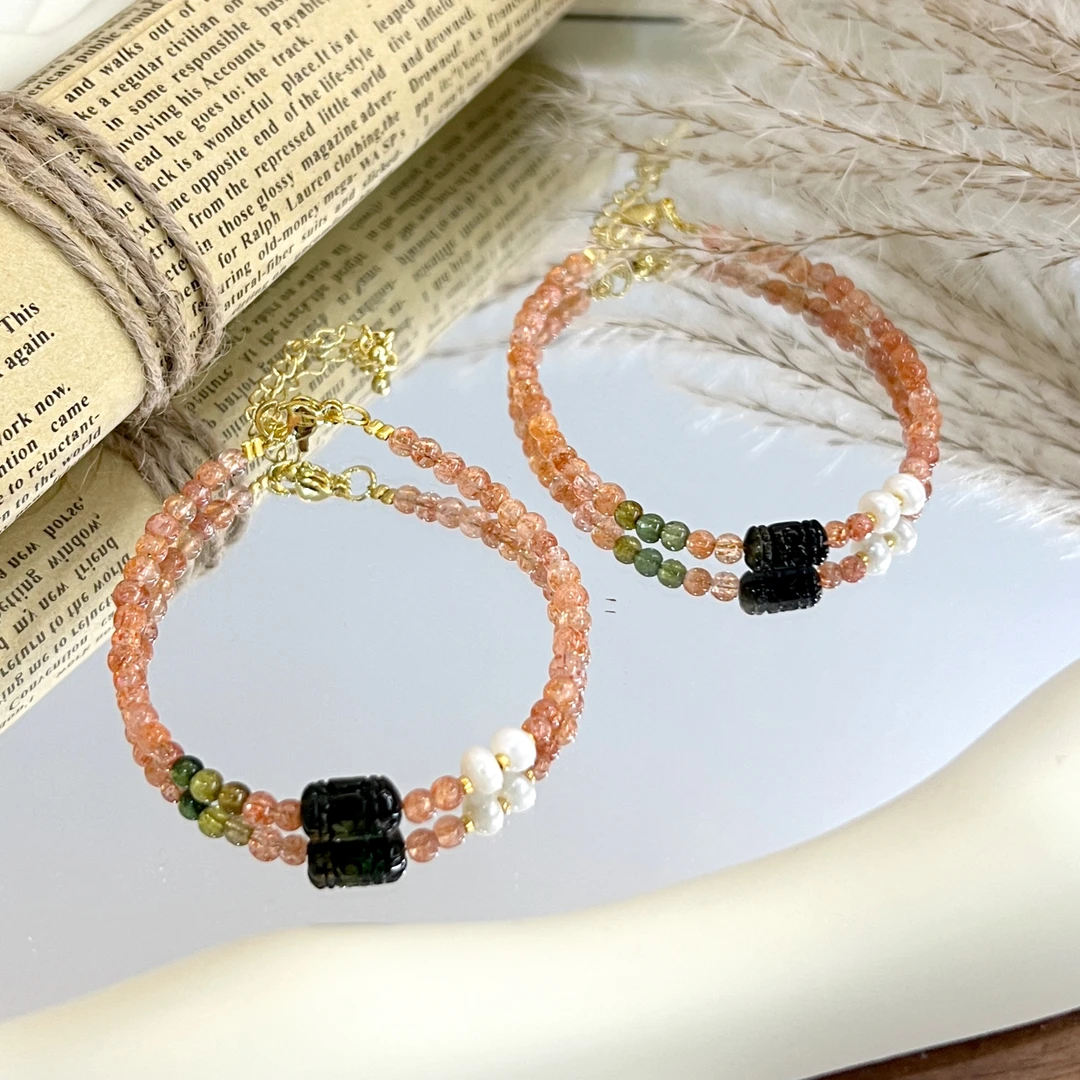 【百川浩荡】DM1339金太阳碧玺淡水珍珠手链手串多样性发一