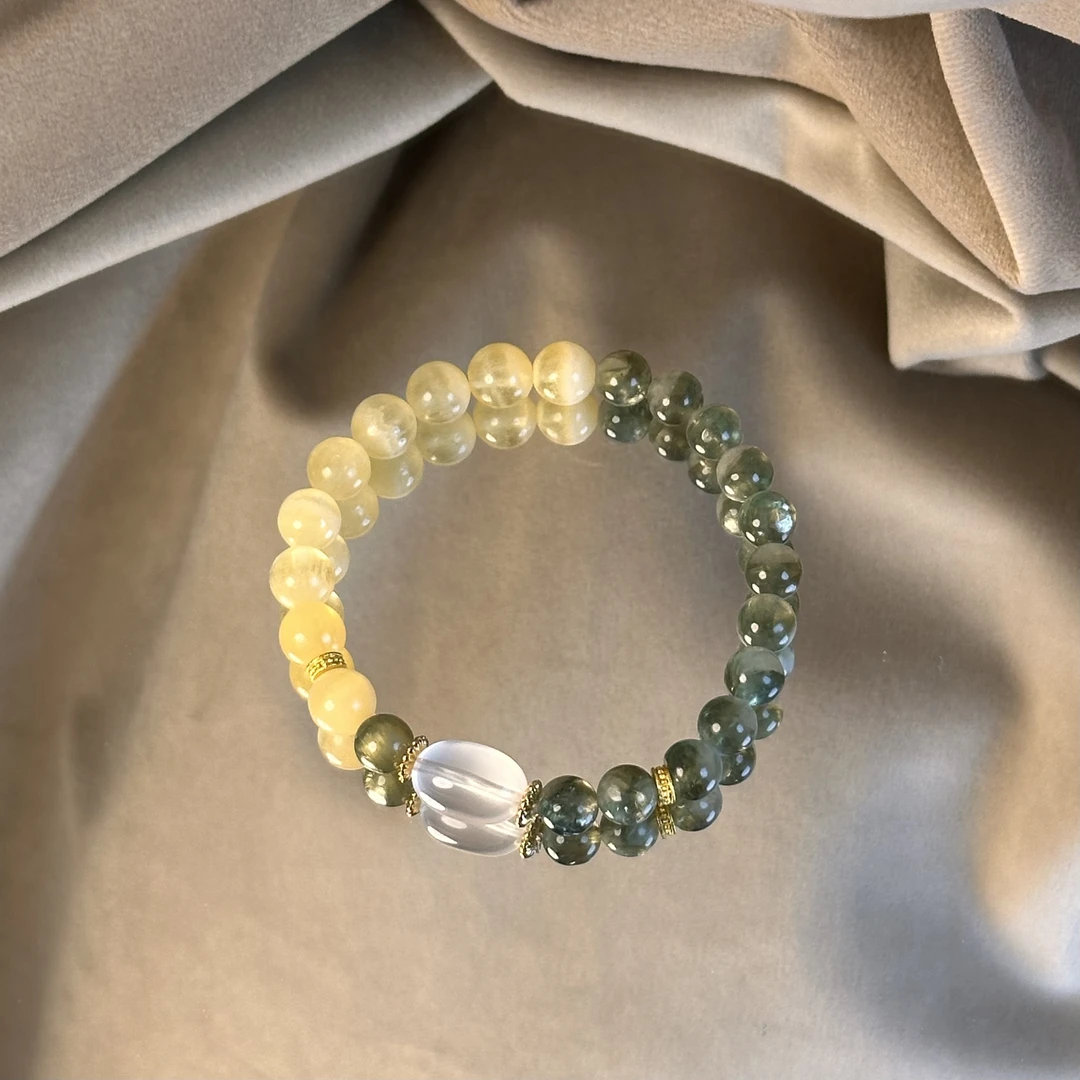 【醒时空山】DM0549粉水晶黄纹绿晶手链多样性发一