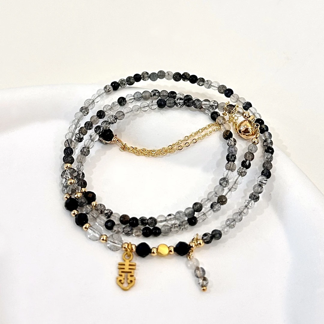 【千户】DM0653黑发晶三圈手链项链两用款多样性发一