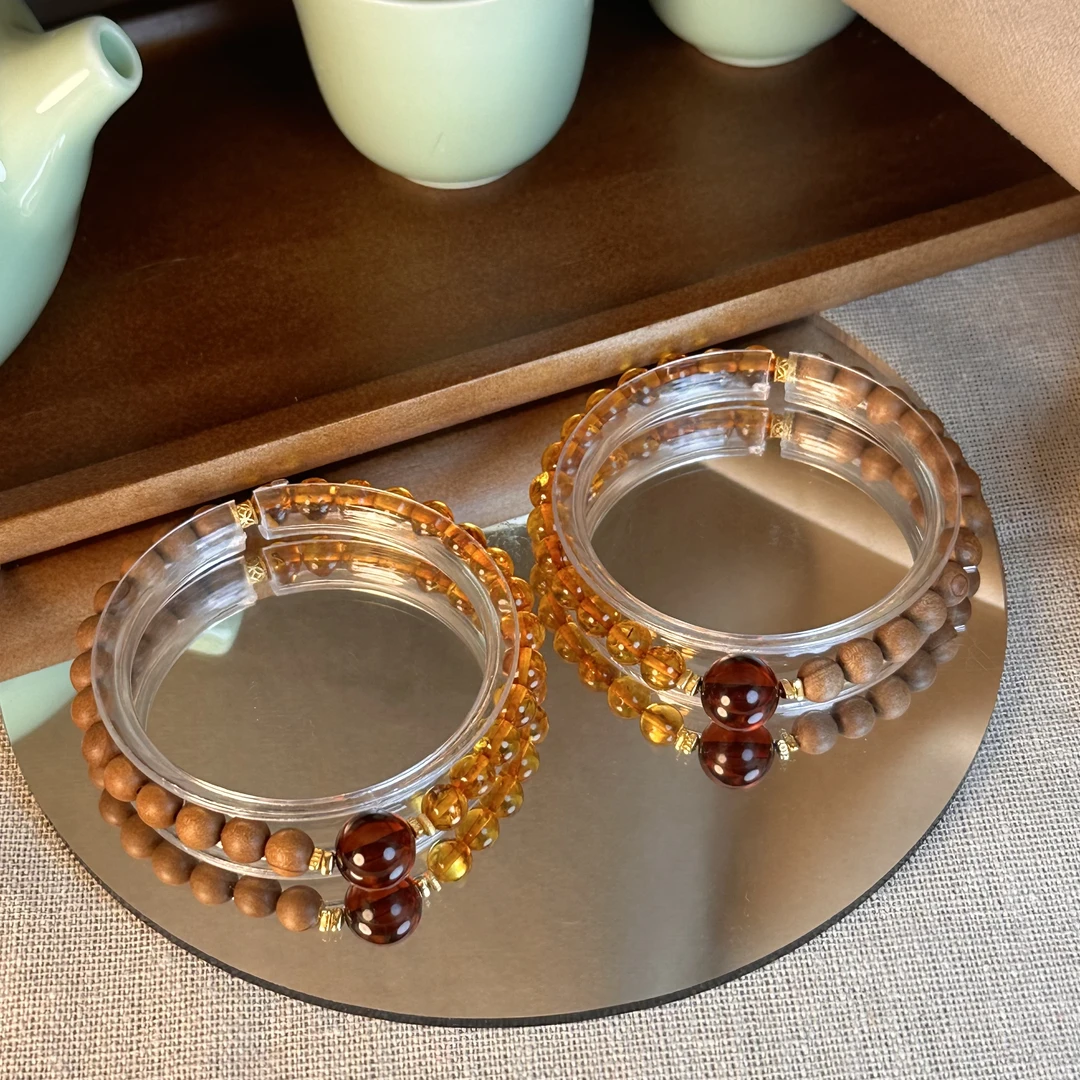 【所念】DM0532花珀血珀老山檀925银手链多样性发一