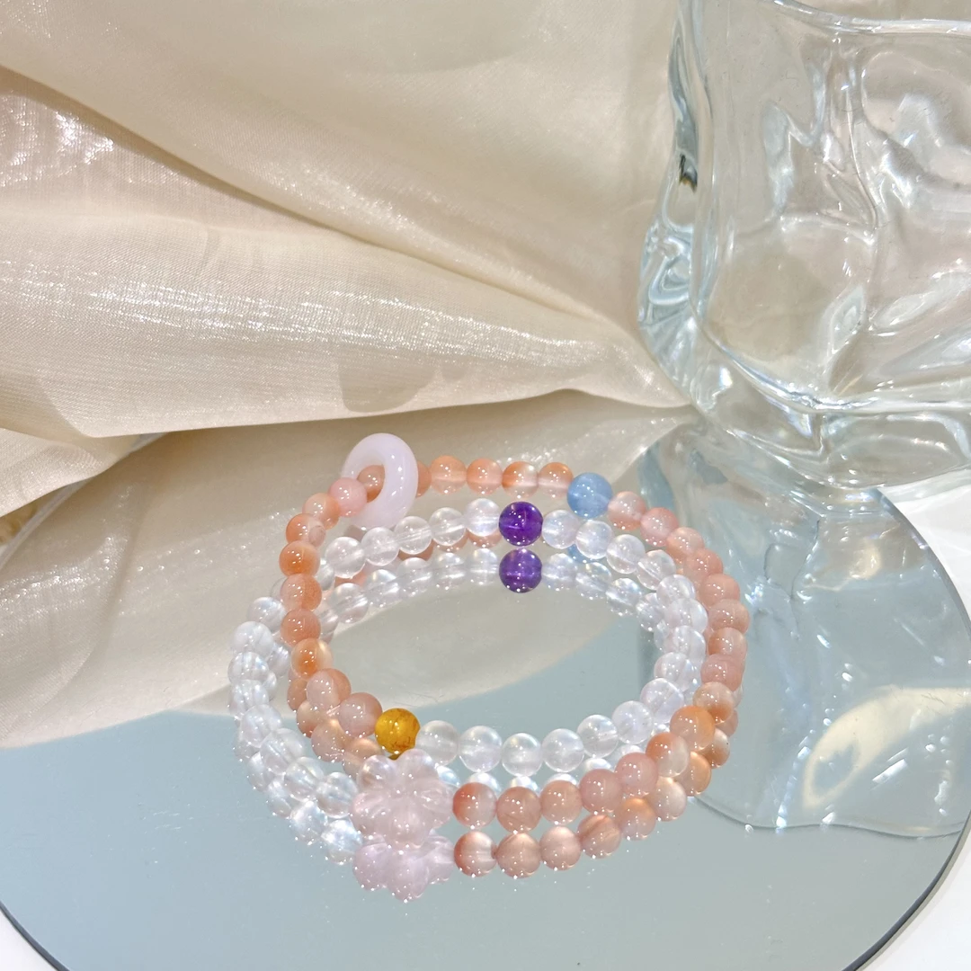 【甜妹】DM0648盐源蜜蜡蓝月光海蓝宝紫水晶手链多样性发一