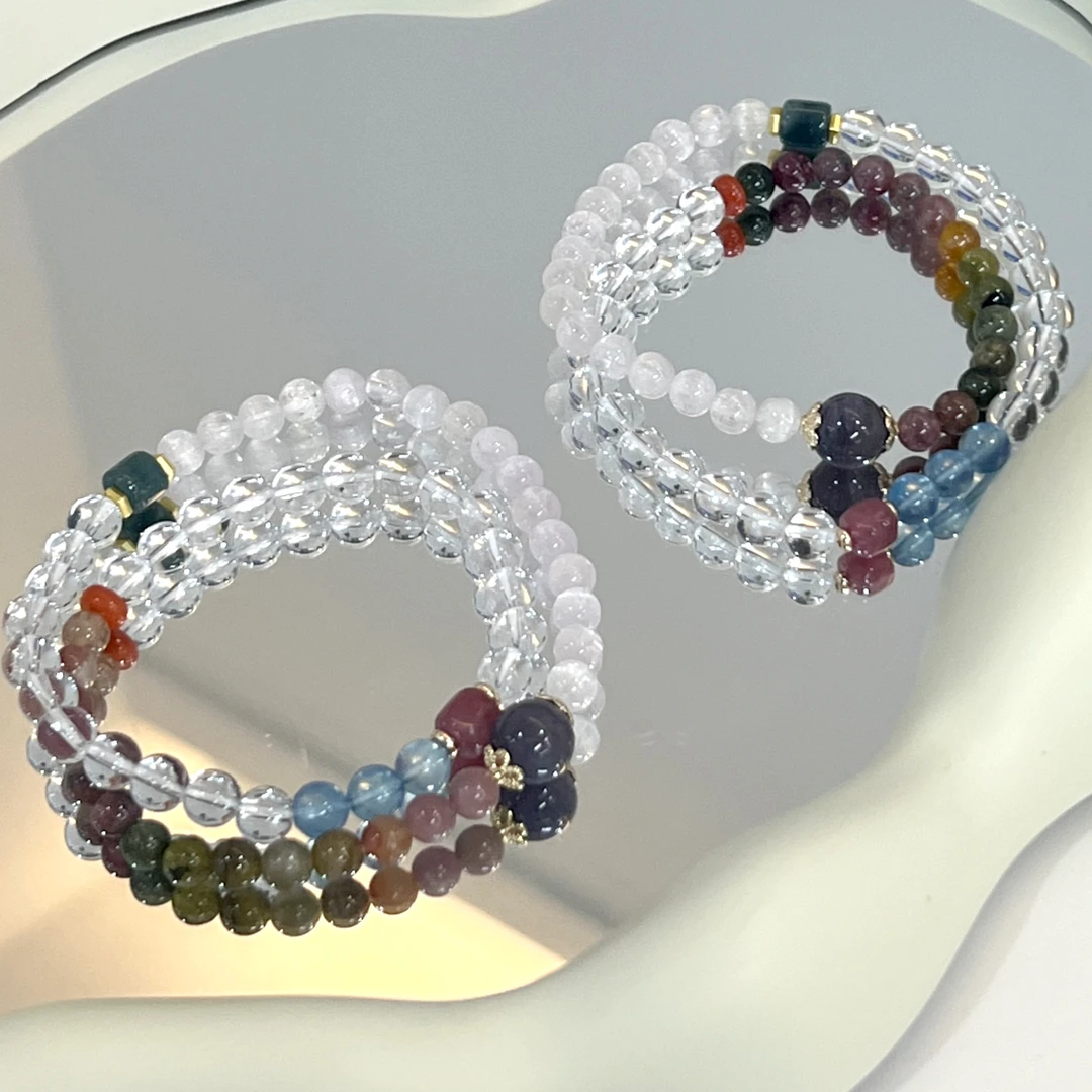 【晴云开絮】DM1390翡翠紫锂辉海蓝宝水晶碧玺堇青手链多样性发一