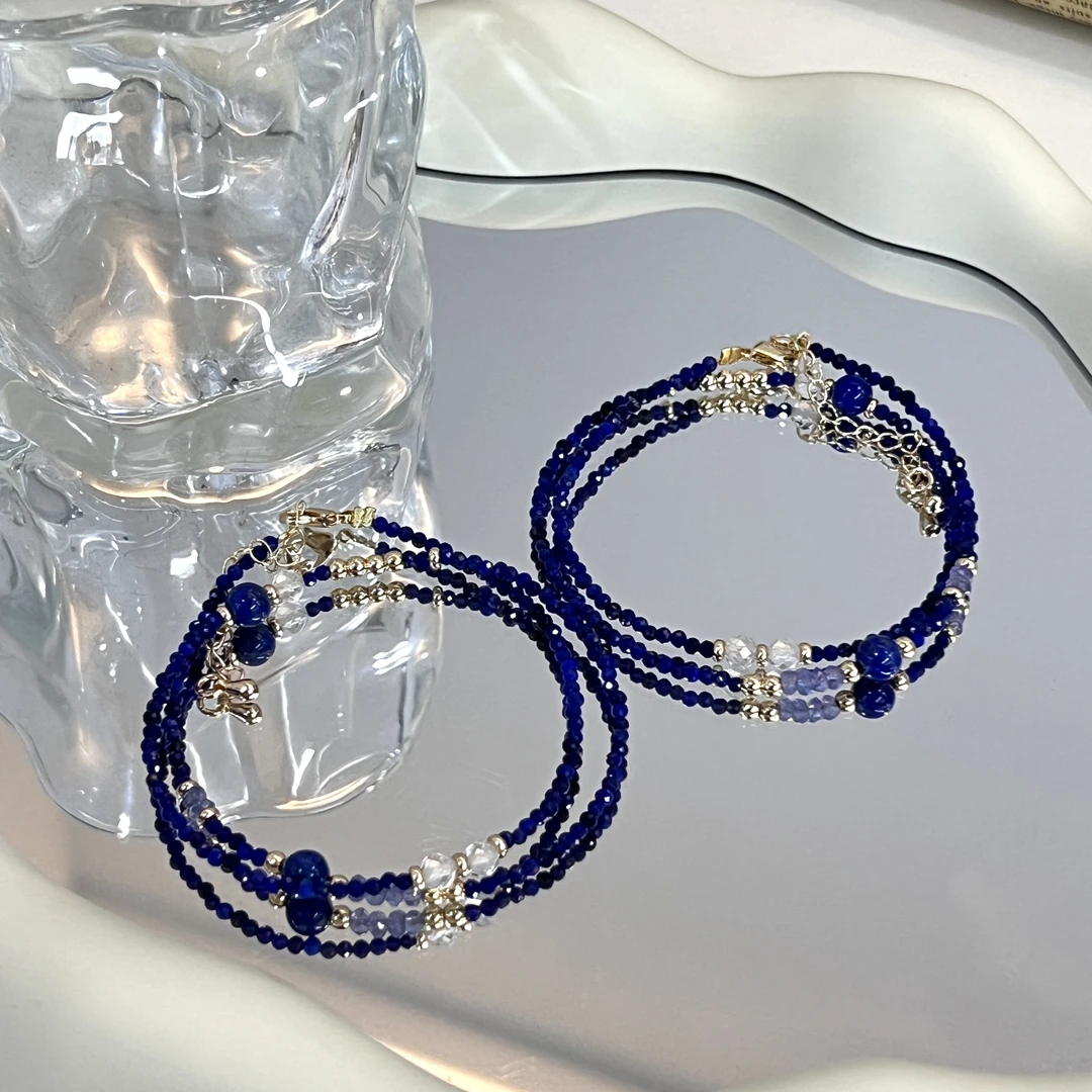 【锦衣卫】DM1160青金石坦桑石白水晶手链多样性发一