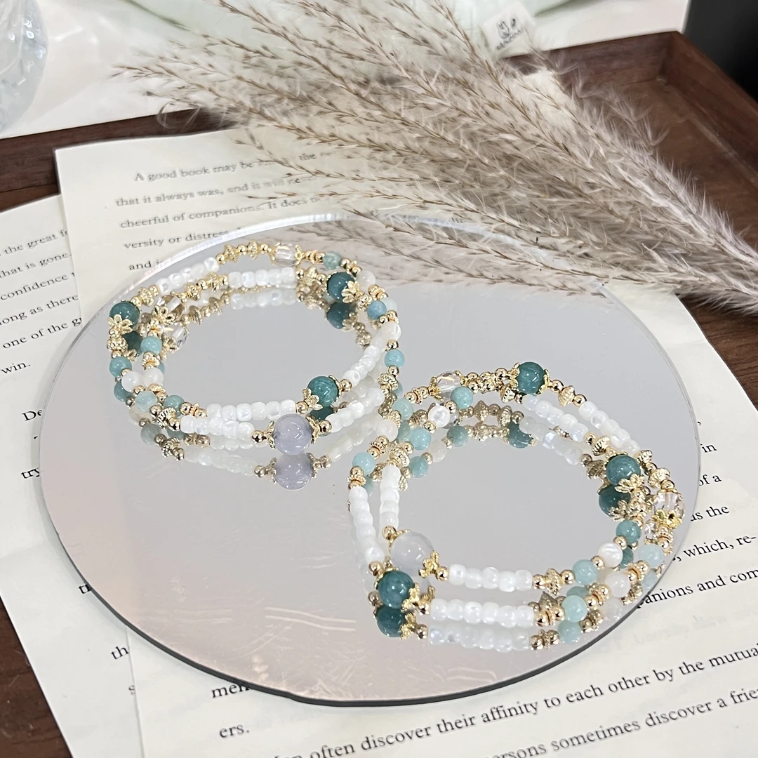 【玉如君】DM1222白贝天河石蓝纹玛瑙白水晶手链手串多样性发一