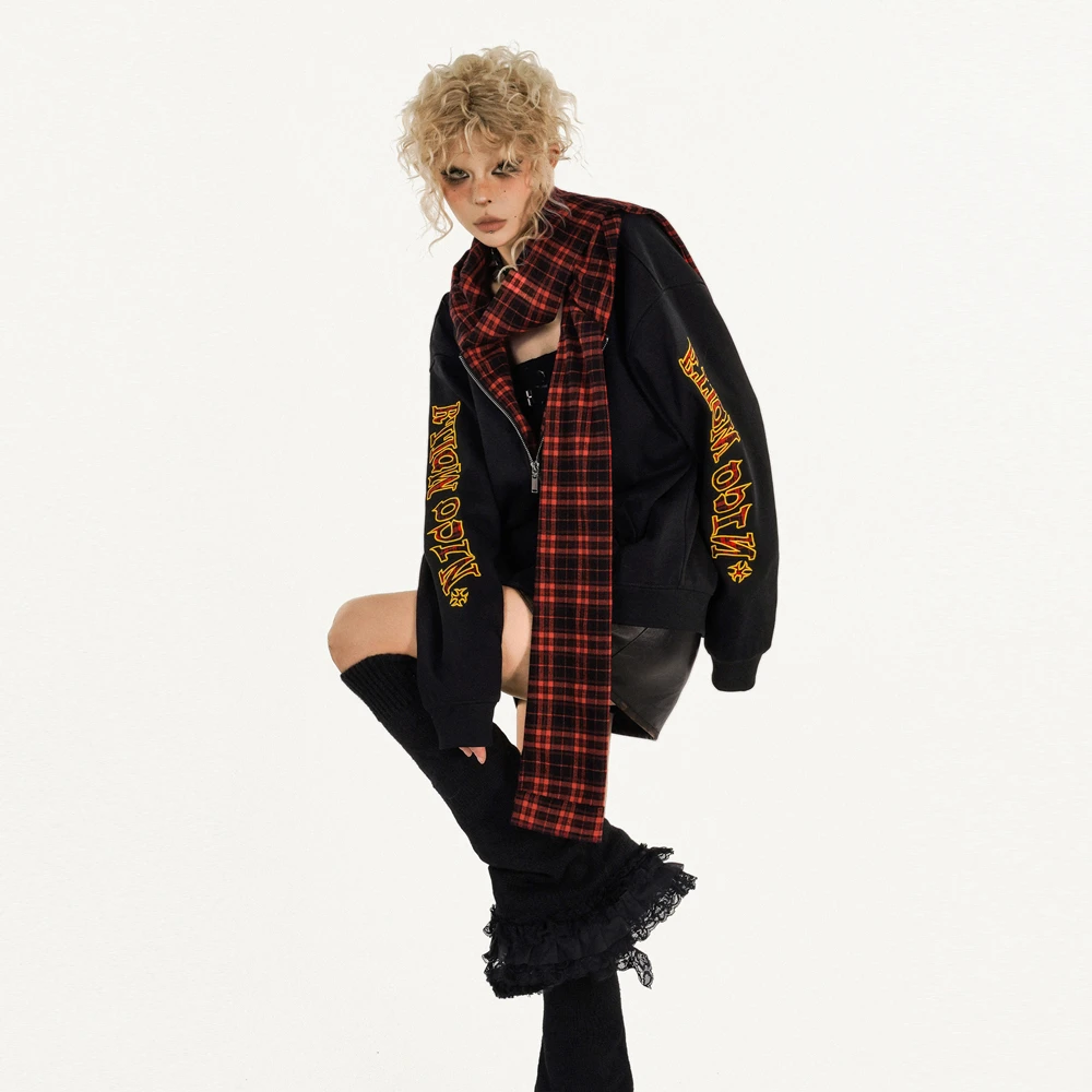 奶酷墨莉【现货】设计款秋冬双层连帽卫衣女重工刺绣字母外套NK204