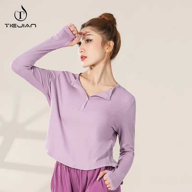 3316D现代舞蹈服女成人练功长袖上衣跳舞专用2023冬季新款显瘦