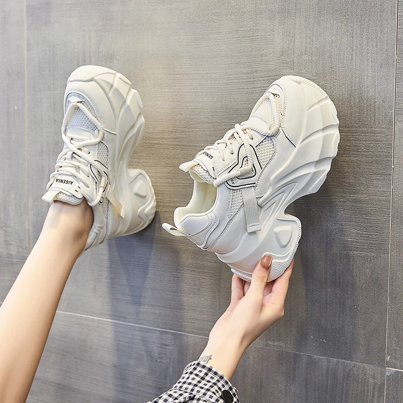 增高9公分透气网面老爹鞋女2024夏季新款百搭网面厚底内增高女鞋