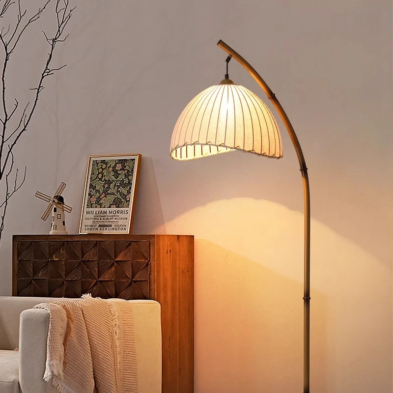 侘寂风地台灯复古禅意百褶书房卧室床头灯创意竹艺茶室民宿氛围灯