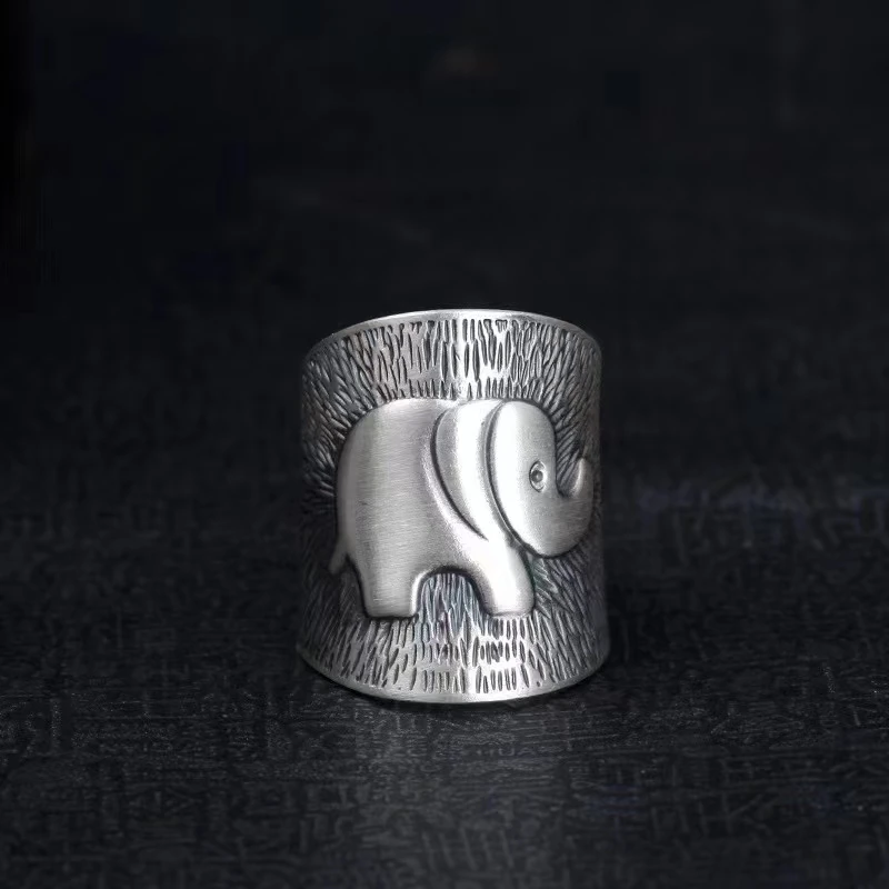 LYliuyng 足银戒指 复古吉祥象银戒指足银999复古民族风纯银戒指