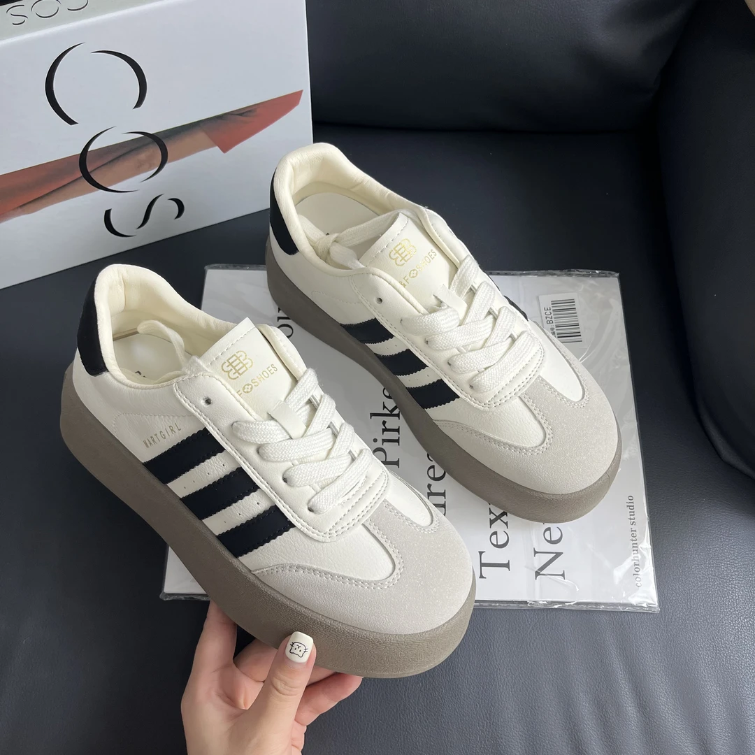 2024新款运动板鞋百搭德训鞋厚底休闲小白鞋女66085