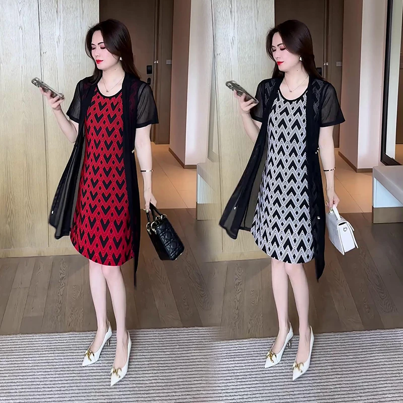 夏季新款开衫吊带两件套裙子小个子连衣裙女装中长款减龄气质显瘦