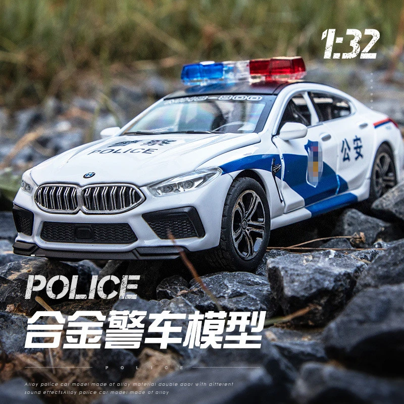 合金警车六开门1:32合金仿真车模带声光儿童玩具车耐摔