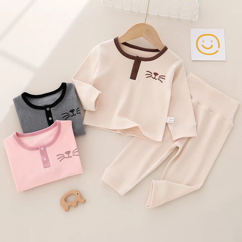 婴幼儿宝宝秋衣秋裤分体徳绒韩版可爱风套装上衣裤子两用裆可开裆