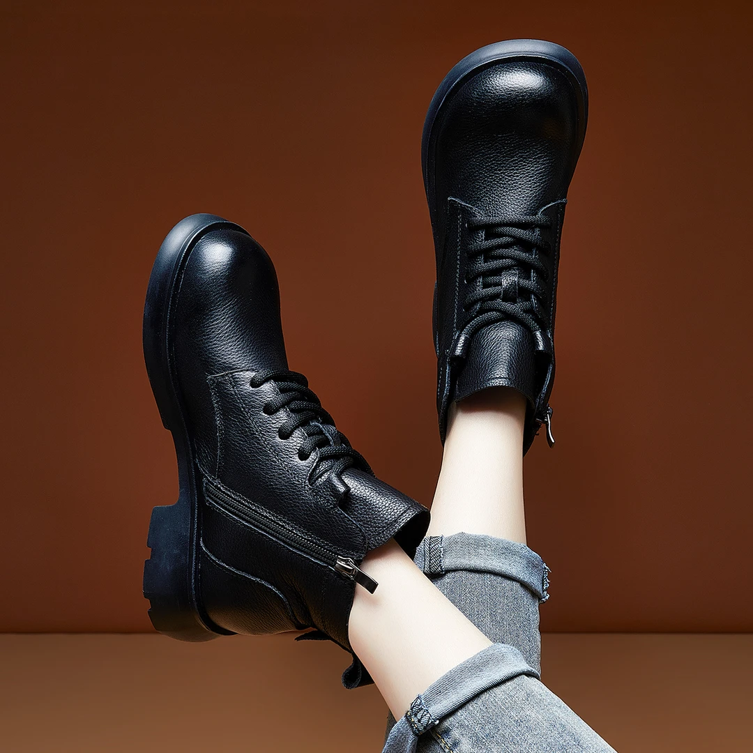 2023新款头层牛皮马丁靴擦色复古百搭中帮靴