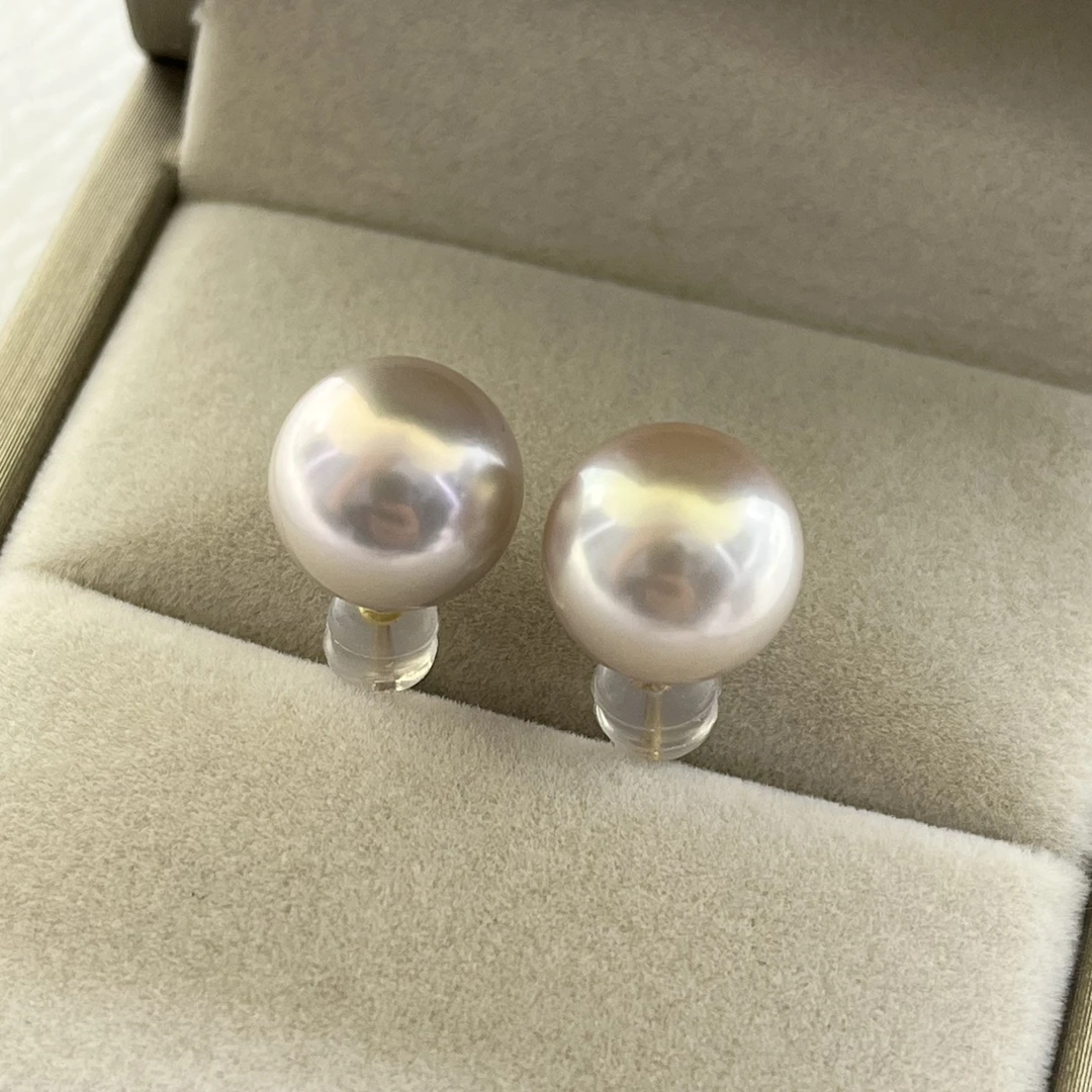 特选18K炫彩北极光10-11mm（几乎无暇）淡水爱迪生珍珠耳钉耳饰