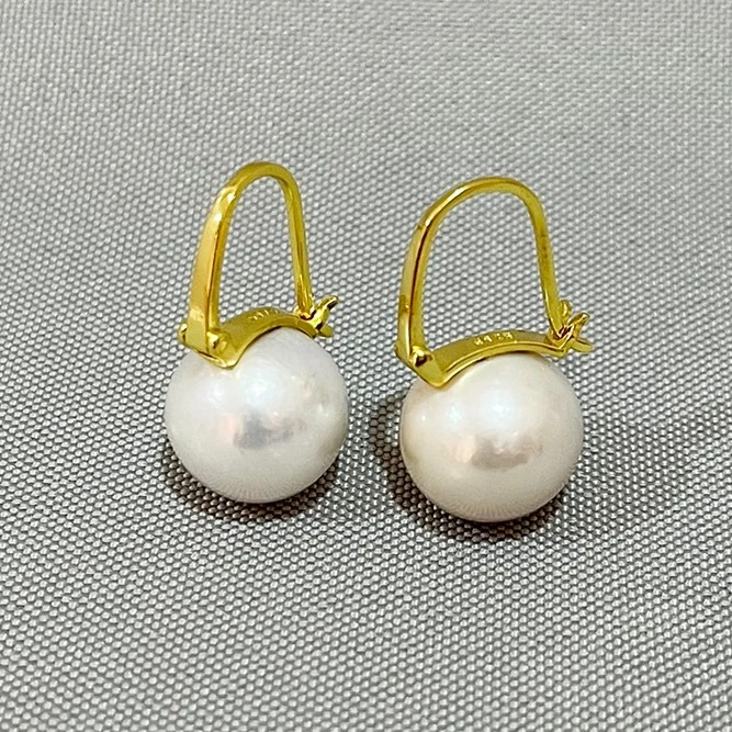 金色大茶壶款水桶款淡水珍珠耳扣耳饰11-12mm