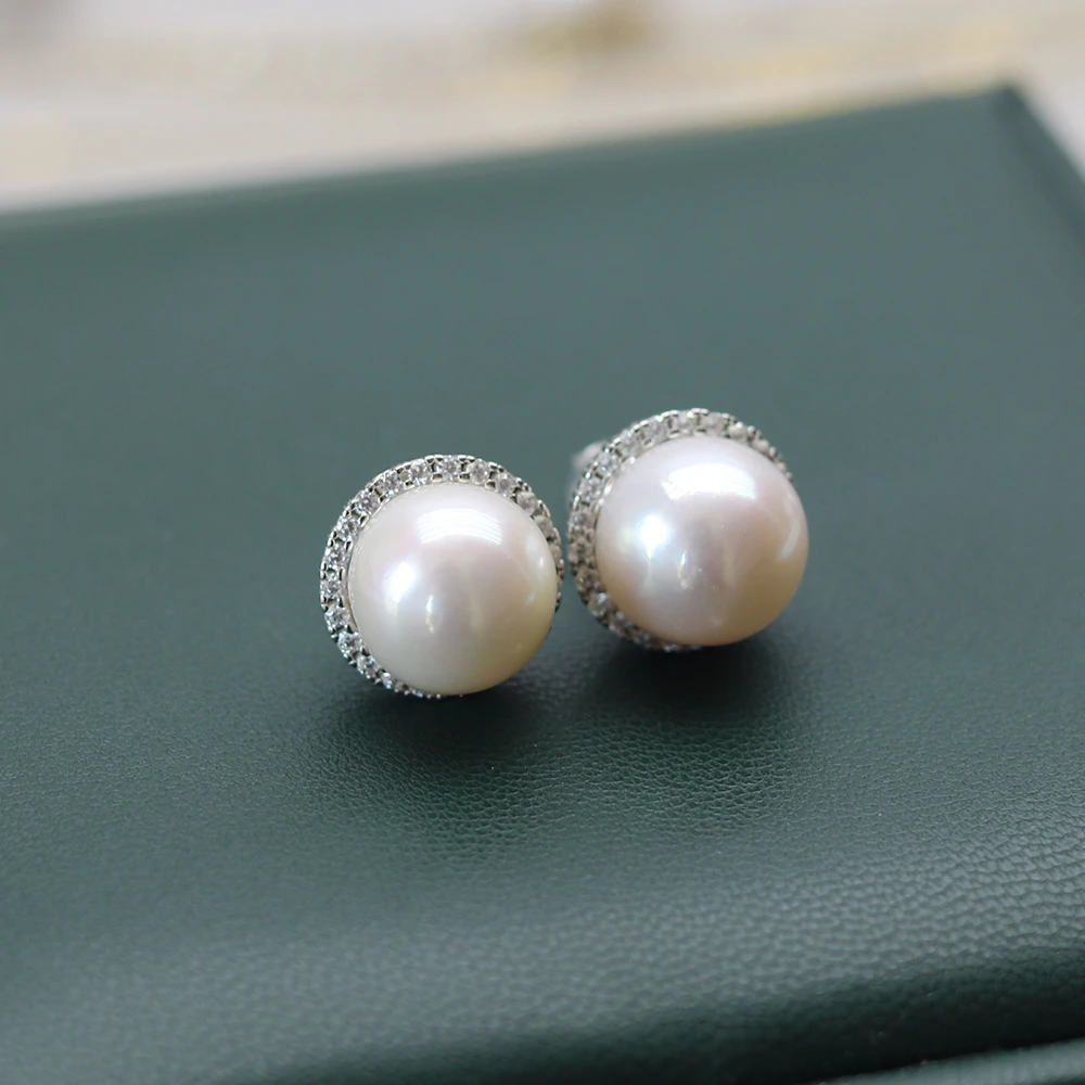 极光淡水珍珠太阳花耳钉10mm左右S925银