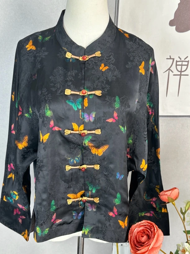 新中式国风复古彩蝶提花花萝宋锦上衣外套