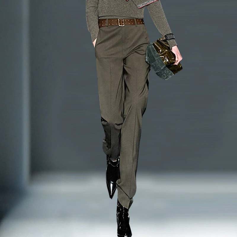 【伦敦推荐】欧美1:1设计感休闲裤高腰通勤锥形烟管西裤女LDK0944