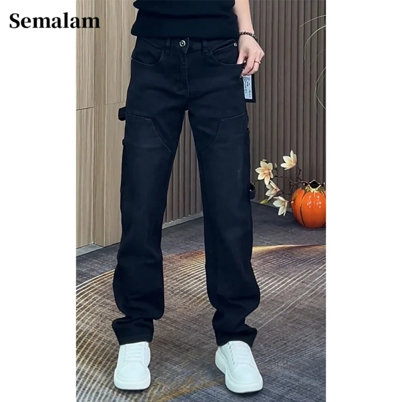 Semalam潮牌工装直筒牛仔裤男士春夏潮流百搭宽松弹力阔腿休闲裤