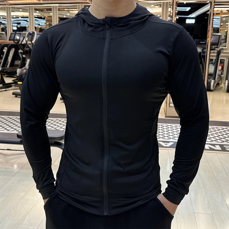秋季运动连帽外套男弹力速干衣跑步健身训练长袖拉链修身晨跑夹克