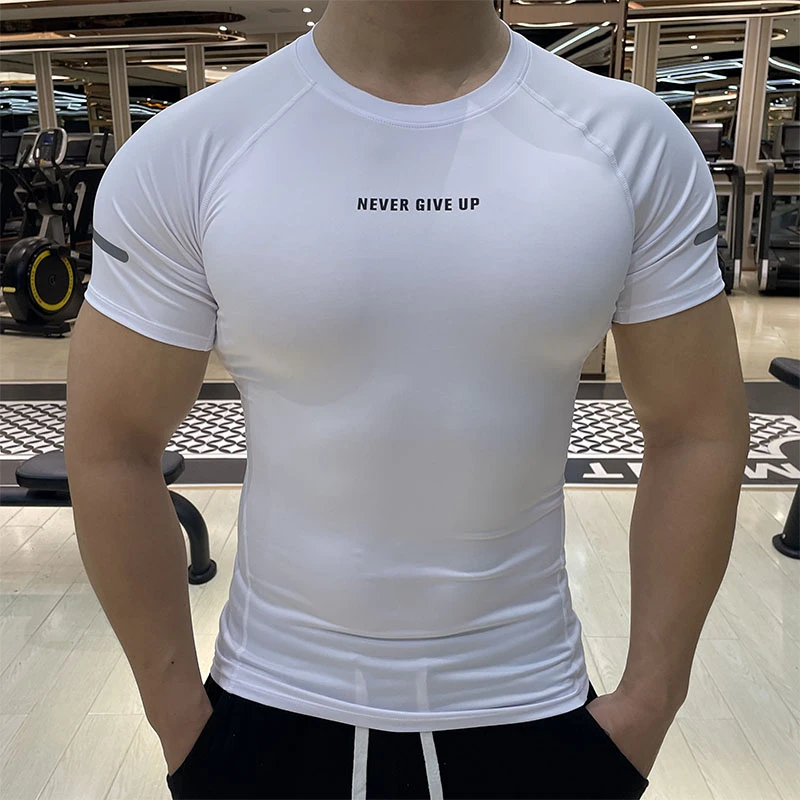 紧身衣男透气弹力速干T恤跑步健身训练短袖圆领字母半袖6色打底衫