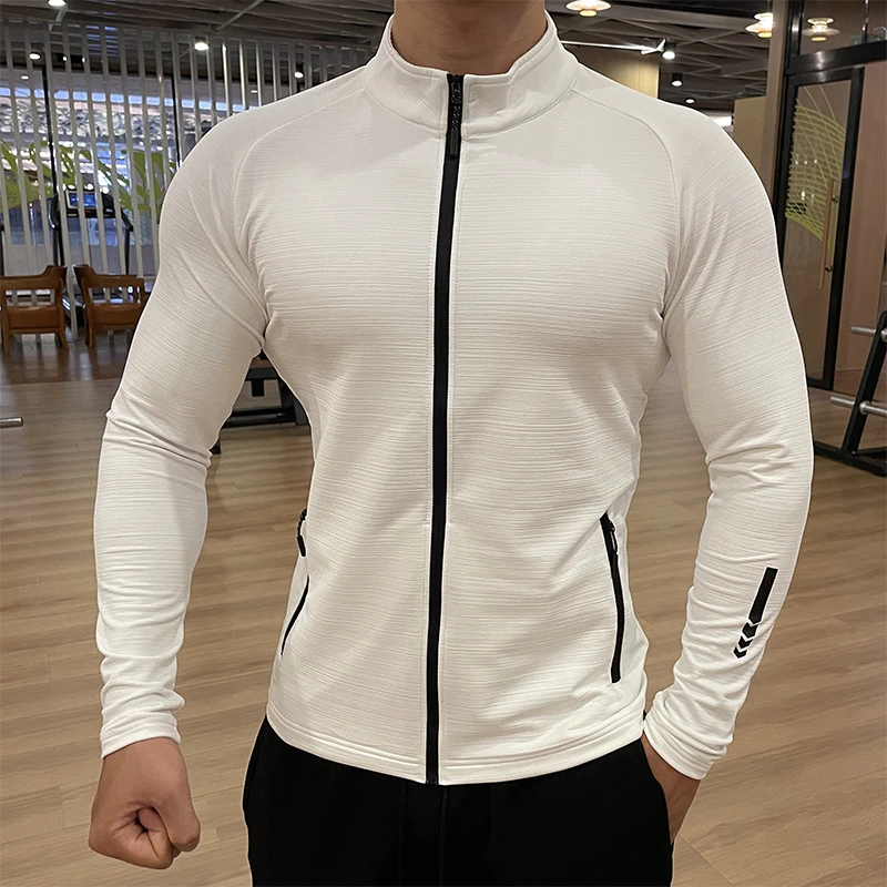 秋季无帽运动外套男透气弹力速干长袖立领修身夹克跑步健身训练服