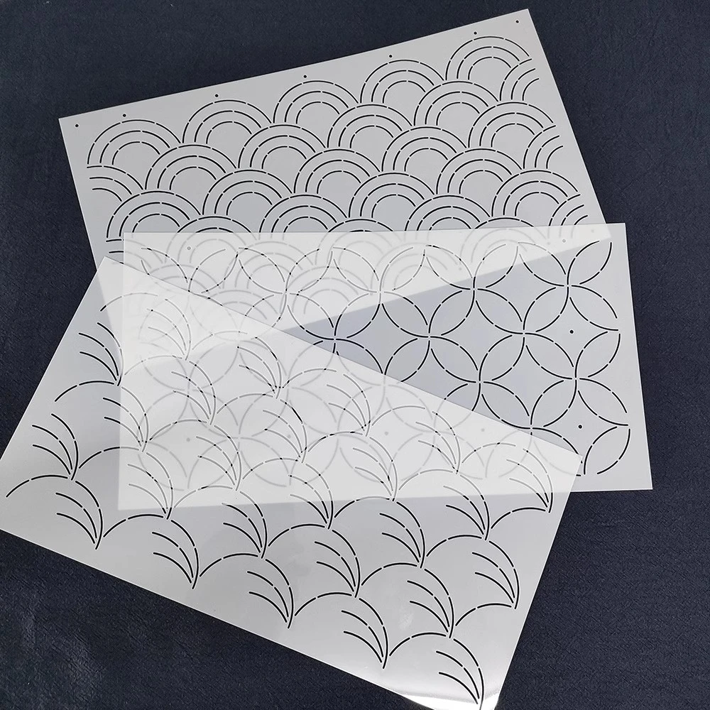 青海波秋风圆七宝图案刺子绣模板杯垫餐垫手工画图重复使用软模板