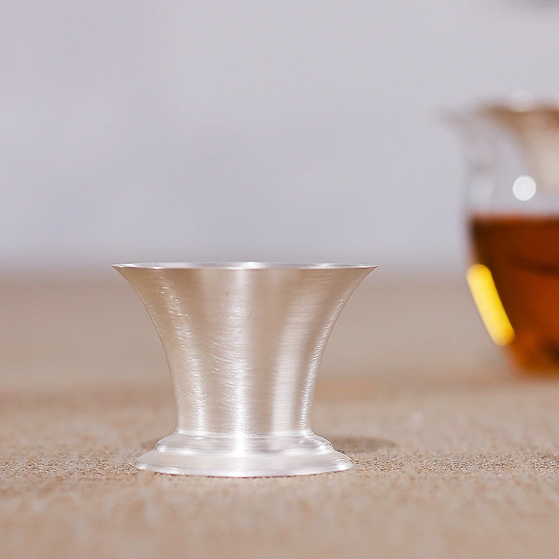 银歌工坊 功成名就足银999手工锤纹茶托配件银茶漏托架茶滤网底座